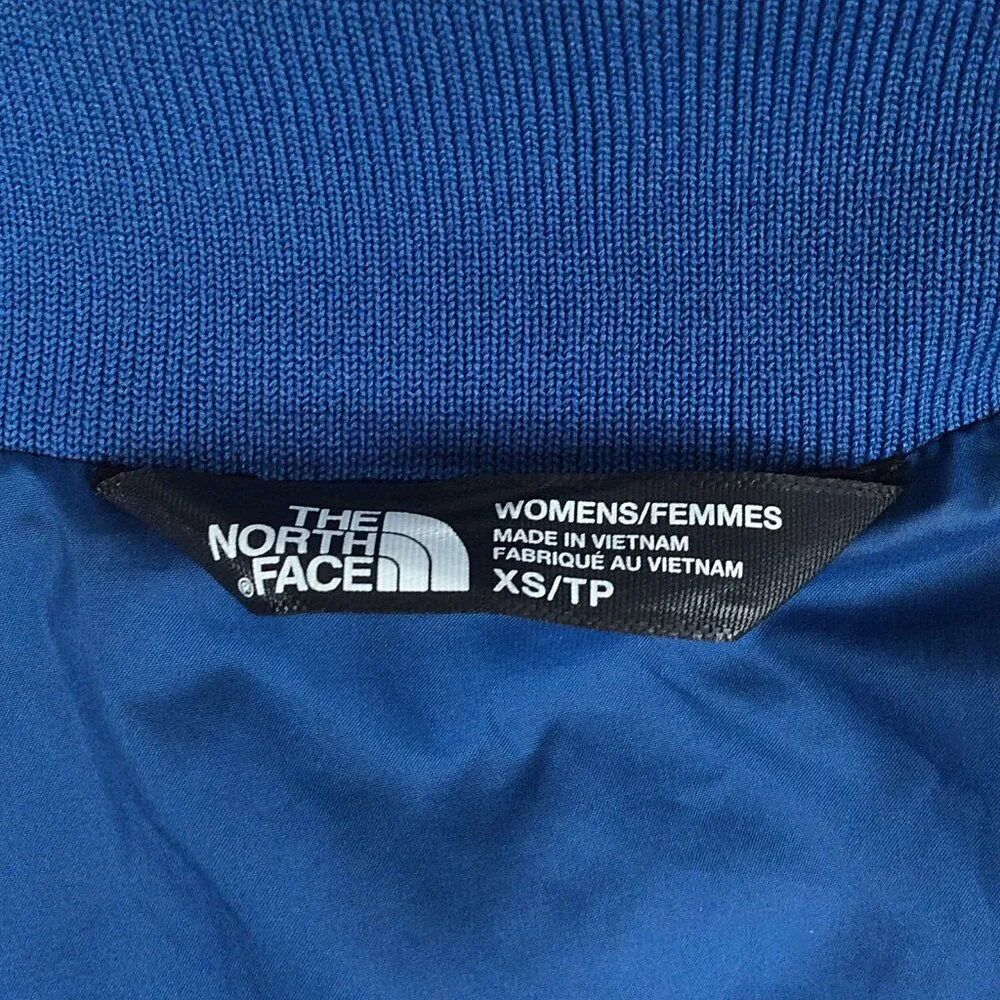The North Face Anna Quilted Bomber Jacket Womens XS Blue Leopard Print Insulated